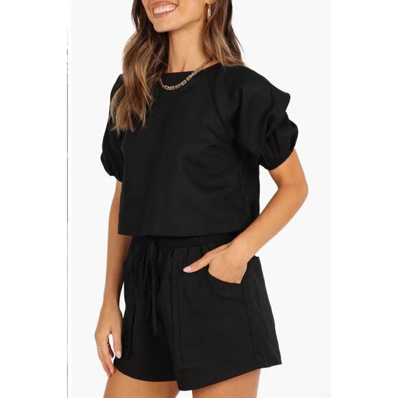 Petal & Pup Chelsey Linen blend shorts women black Size 8 resort wear vacation - Picture 4 of 11